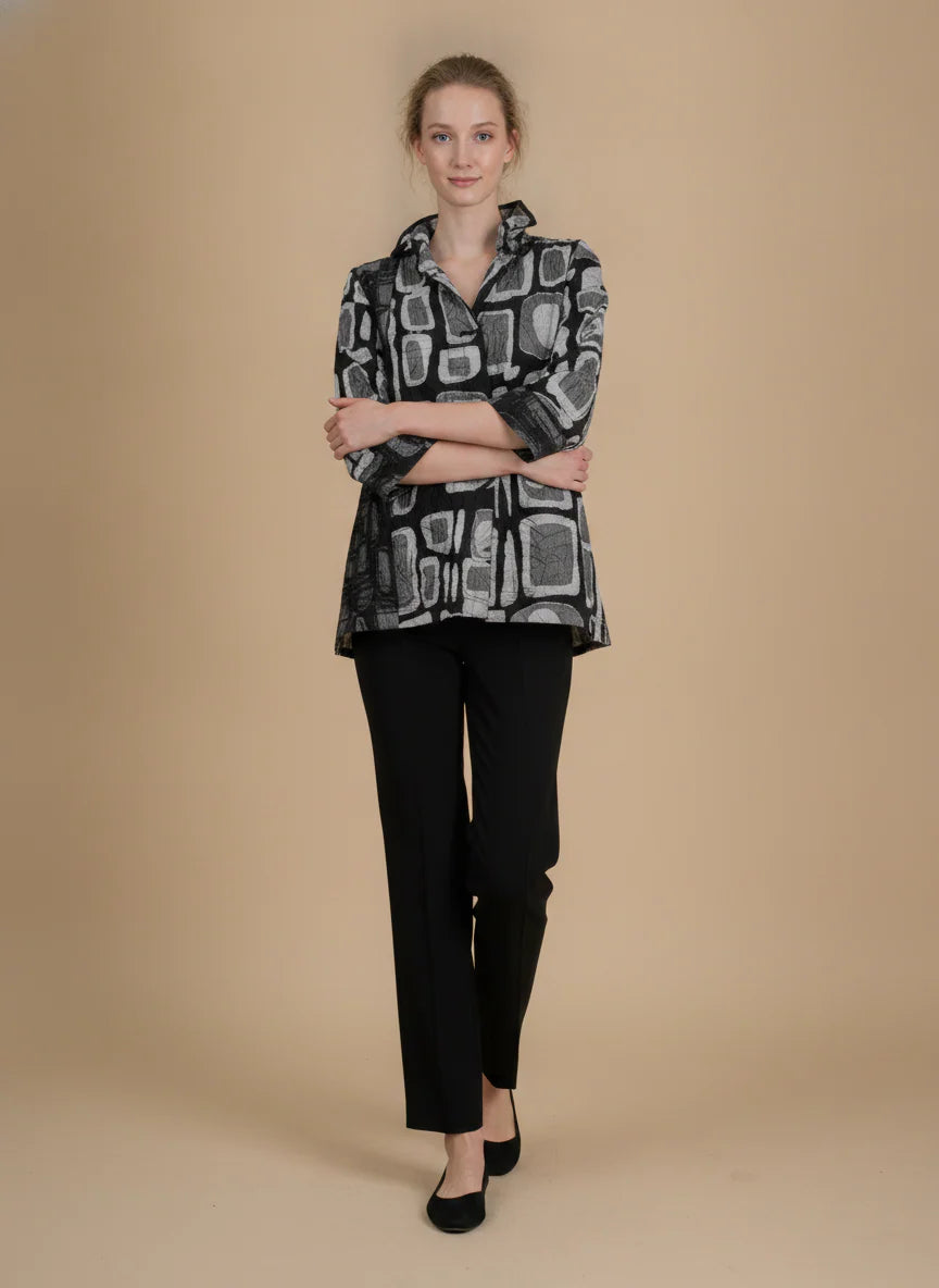 MOONLIGHT Geometric Pattern High Collar Button Down Jacket - 4315 - BROWN/BLACK (NOT SILVER/BLACK)