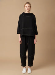 MOONLIGHT Black w/ White Detailing Wide Neck Top w/ 3/4 Sleeves - 4316