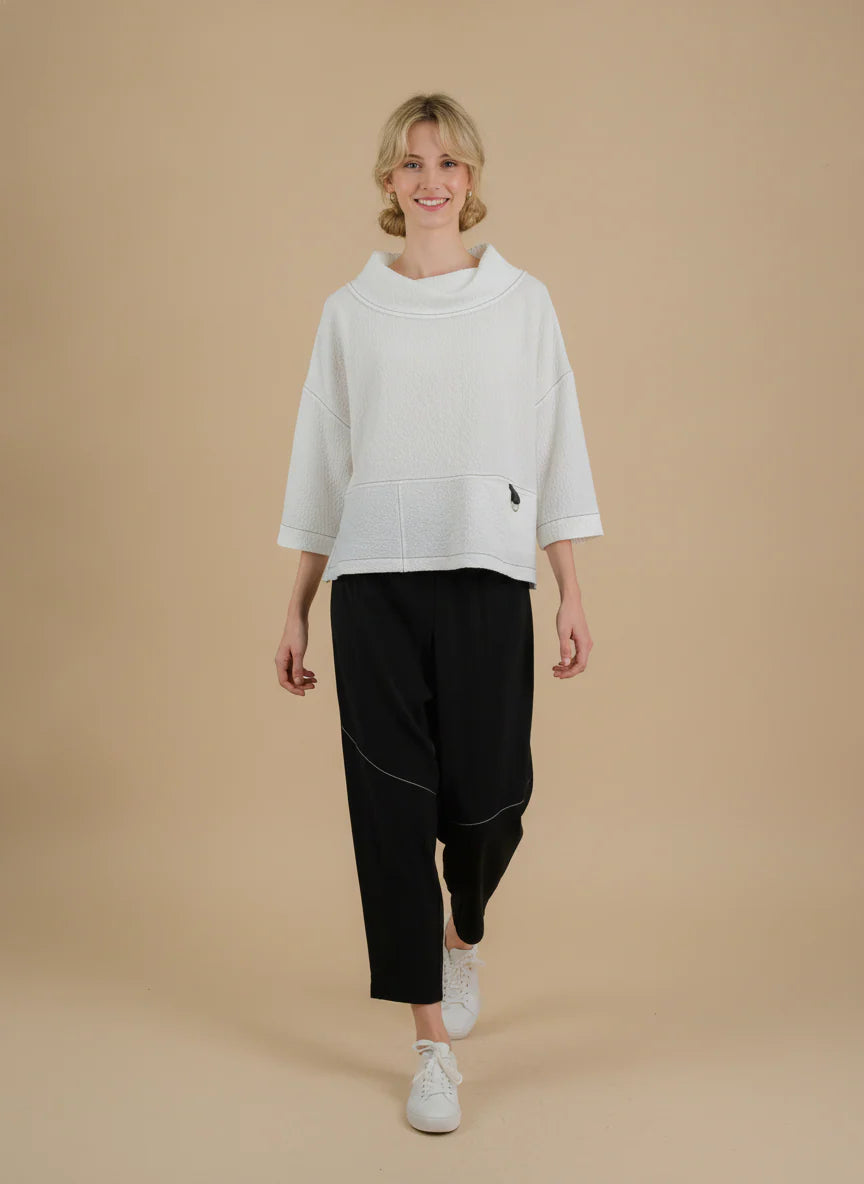 MOONLIGHT White Wide Neck Top w/ 3/4 Sleeves - 4316NEW