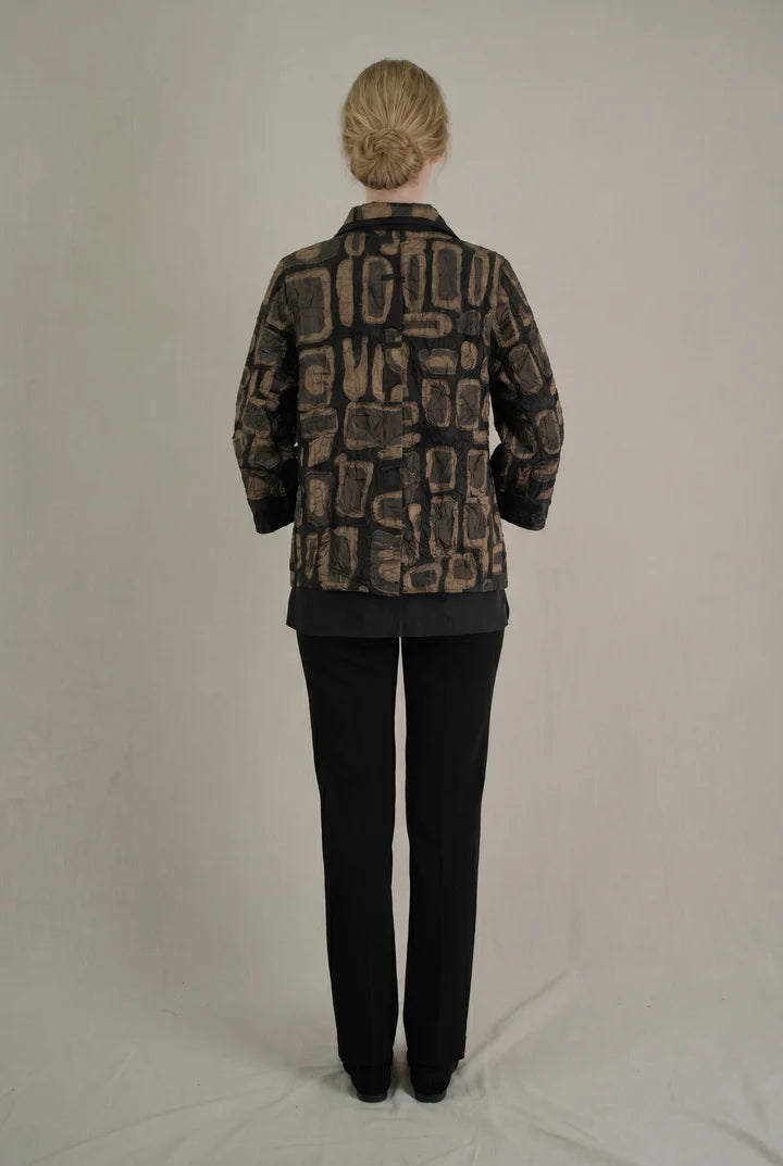 MOONLIGHT Brown and Black Abstract Button Down Collared Jacket - 4317 - BROWN/BLACK