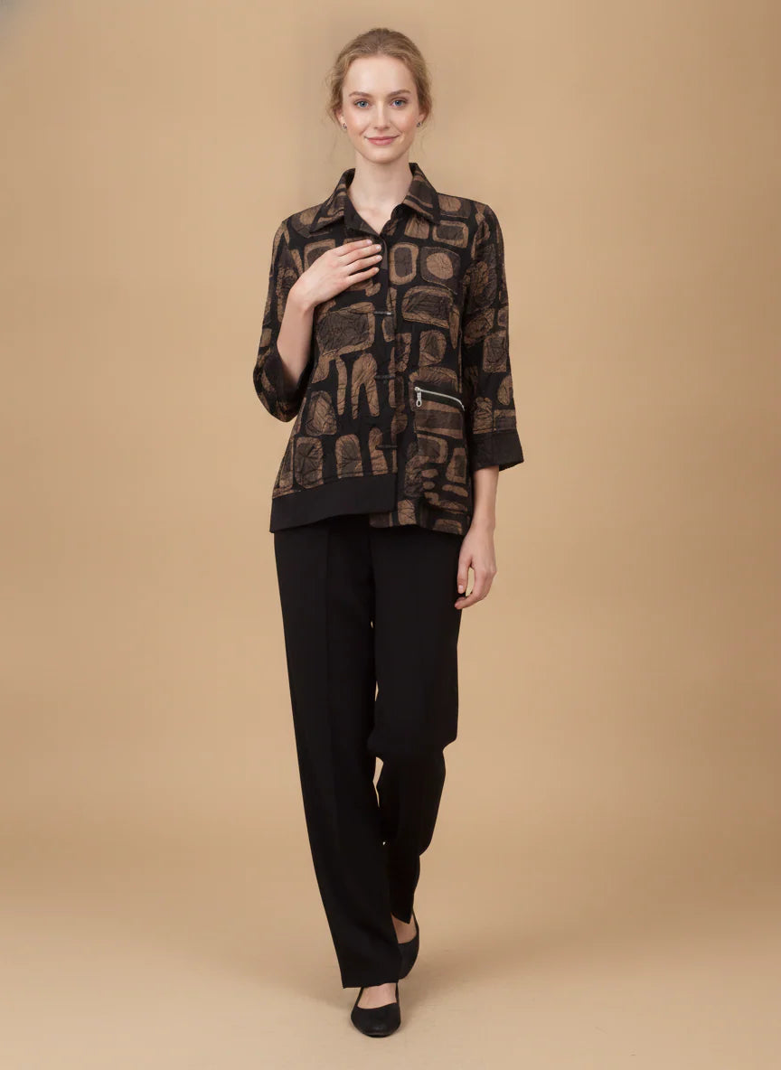 MOONLIGHT Brown and Black Abstract Button Down Collared Jacket - 4317 - BROWN/BLACK