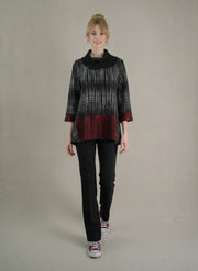 MOONLIGHT Black, White and Red Mesh Cow Neck Top w/ 3/4 Sleeves Top - 4319