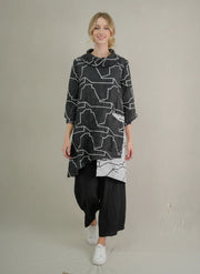 MOONLIGHT Geometric Patterned Mock Neck Top w/ Asymmetrical Hem and 3/4 Sleeves - 4323