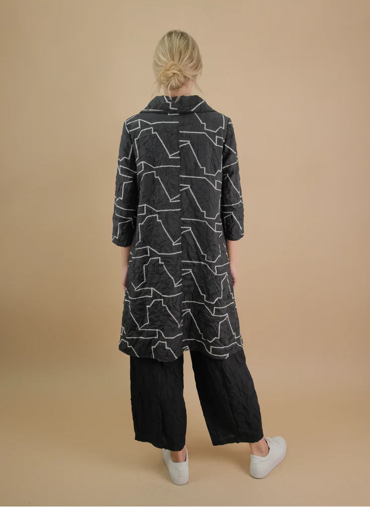 MOONLIGHT Geometric Patterned Mock Neck Top w/ Asymmetrical Hem and 3/4 Sleeves - 4323