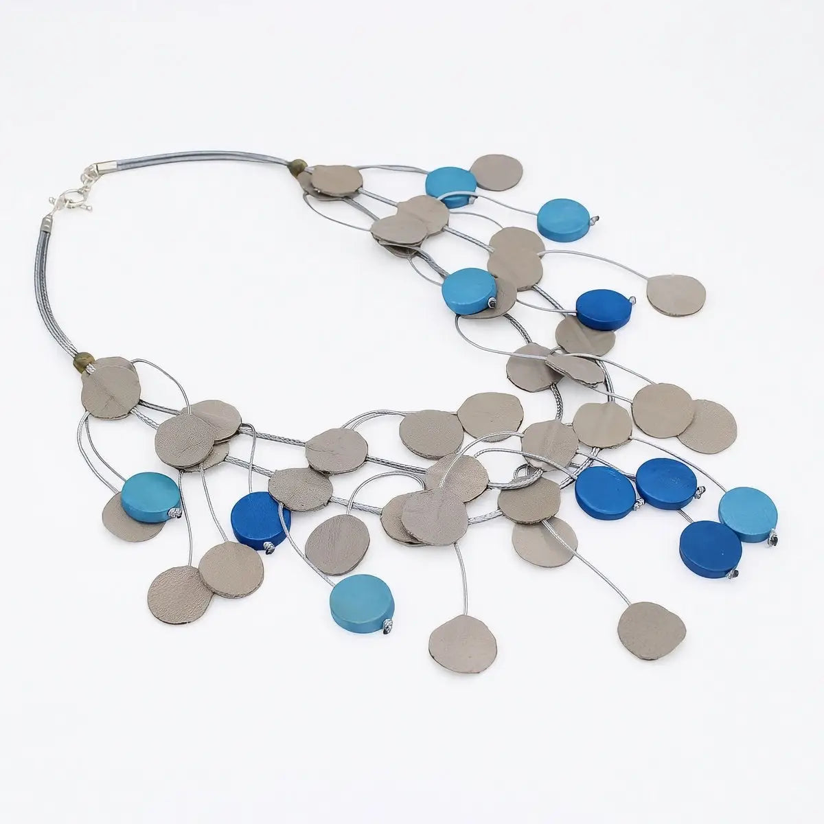 SYLCA Urban Blue Leather Dangle Necklace