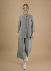 MOONLIGHT Grey Button Down Mandarin Collar Jacket w/ White Stripes - 4326