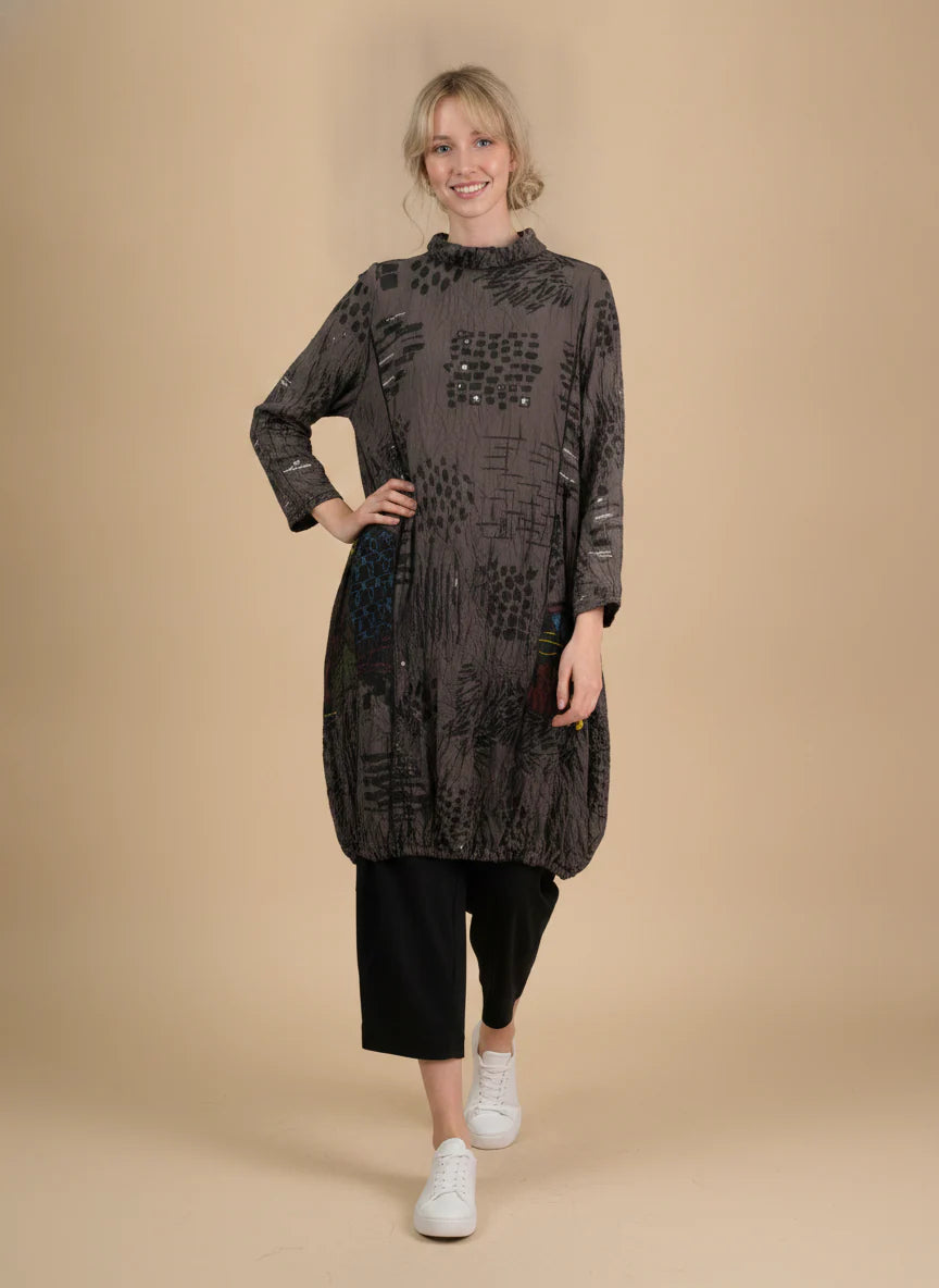 MOONLIGHT Brown Long Mock Neck Shirt w/ Black Details - 4430