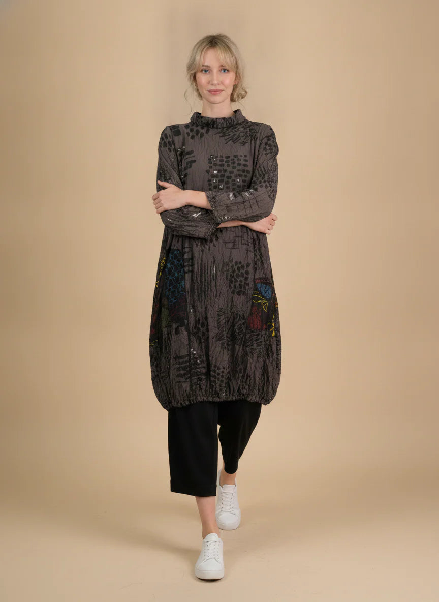 MOONLIGHT Brown Long Mock Neck Shirt w/ Black Details - 4430