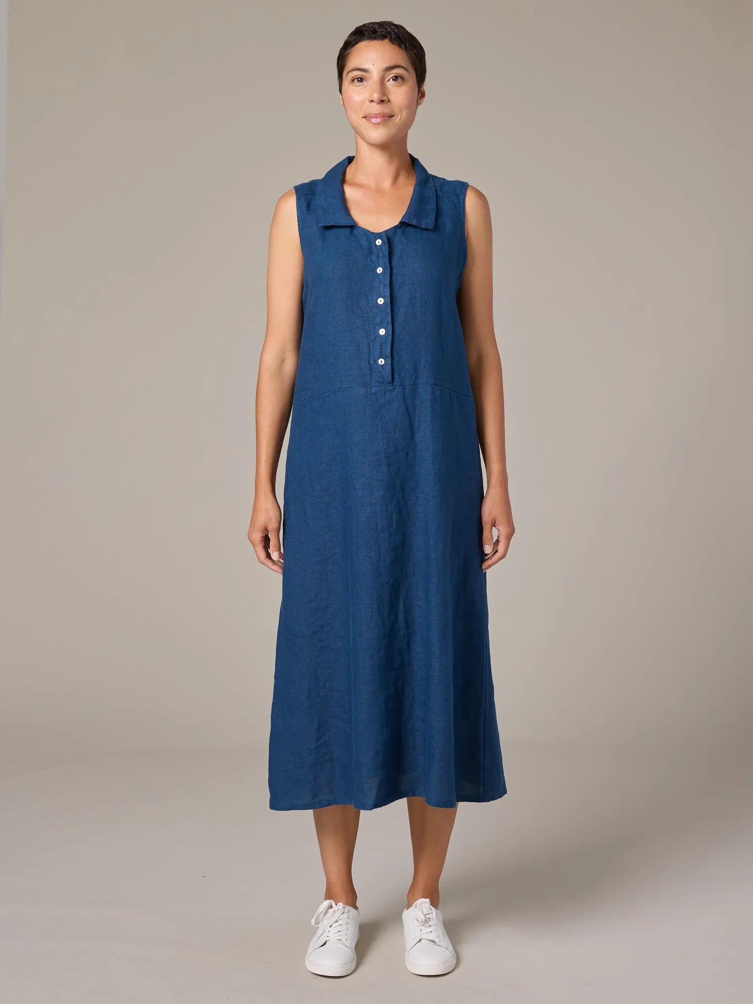 CUT LOOSE Solid Linen Collared Dress - 4400308