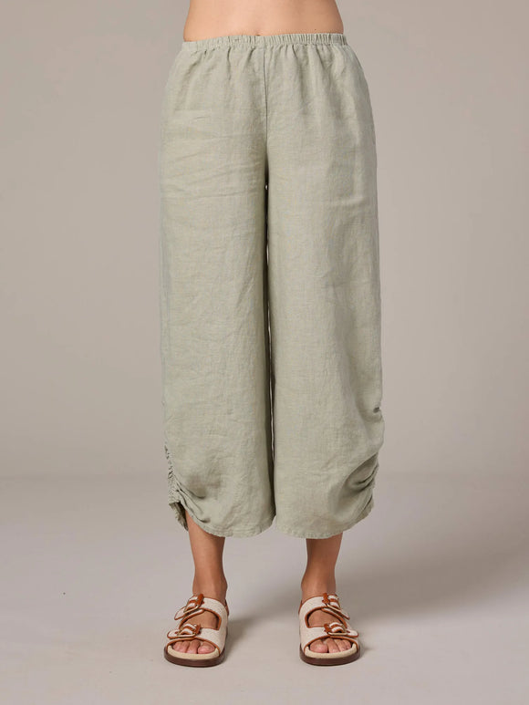CUT LOOSE Solid Linen Ruched Pant w/ Pockets - 4402938