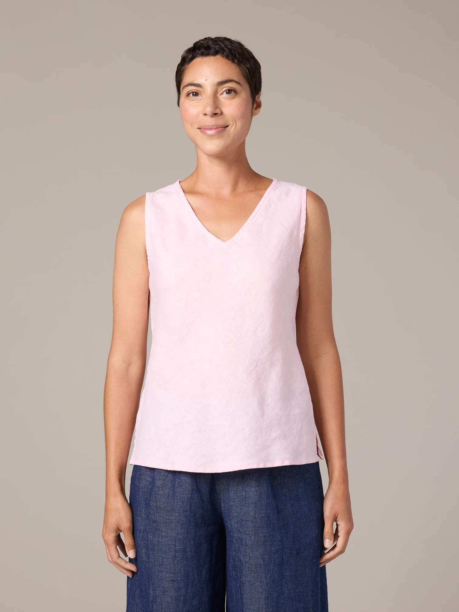 CUT LOOSE Solid Linen V Neck Bias Tank - 4405103