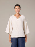 CUT LOOSE Solid Linen Split Neck Pullover - 4406639