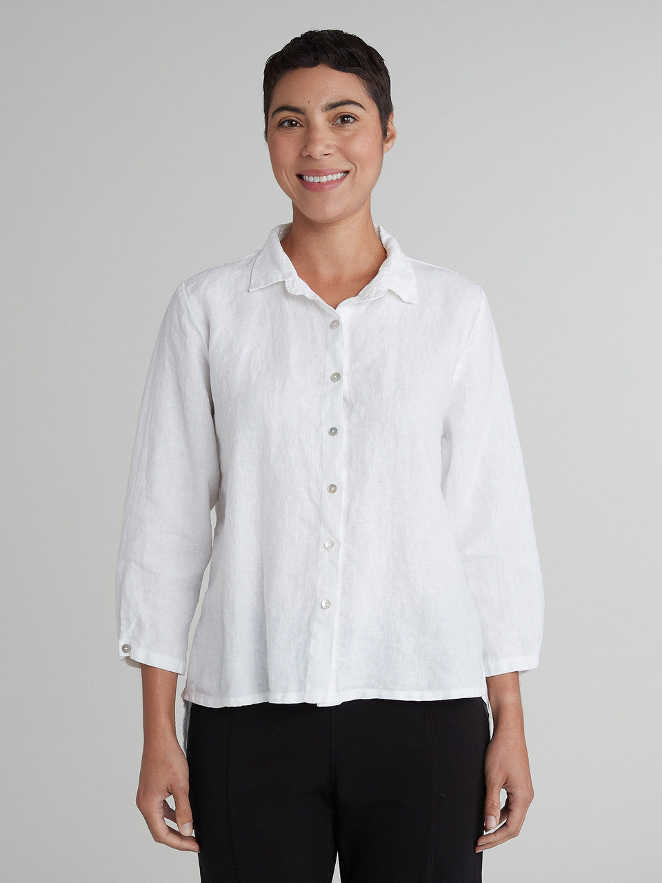 CUT LOOSE - Solid Linen Hi-Low Crop Shirt - 4406644