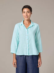 CUT LOOSE Solid Linen Hi Low Crop Shirt - 4406644