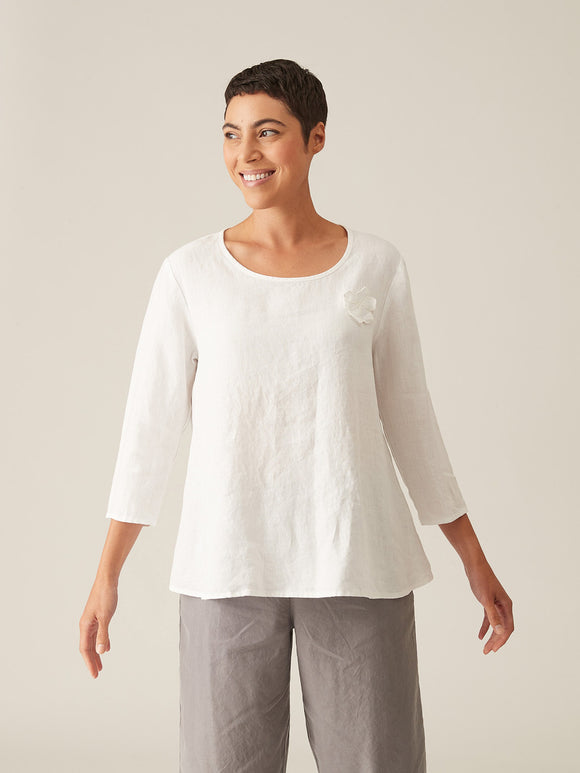 CUT LOOSE - Solid Linen Flower A-line Top-  BLACK (NOT WHITE)