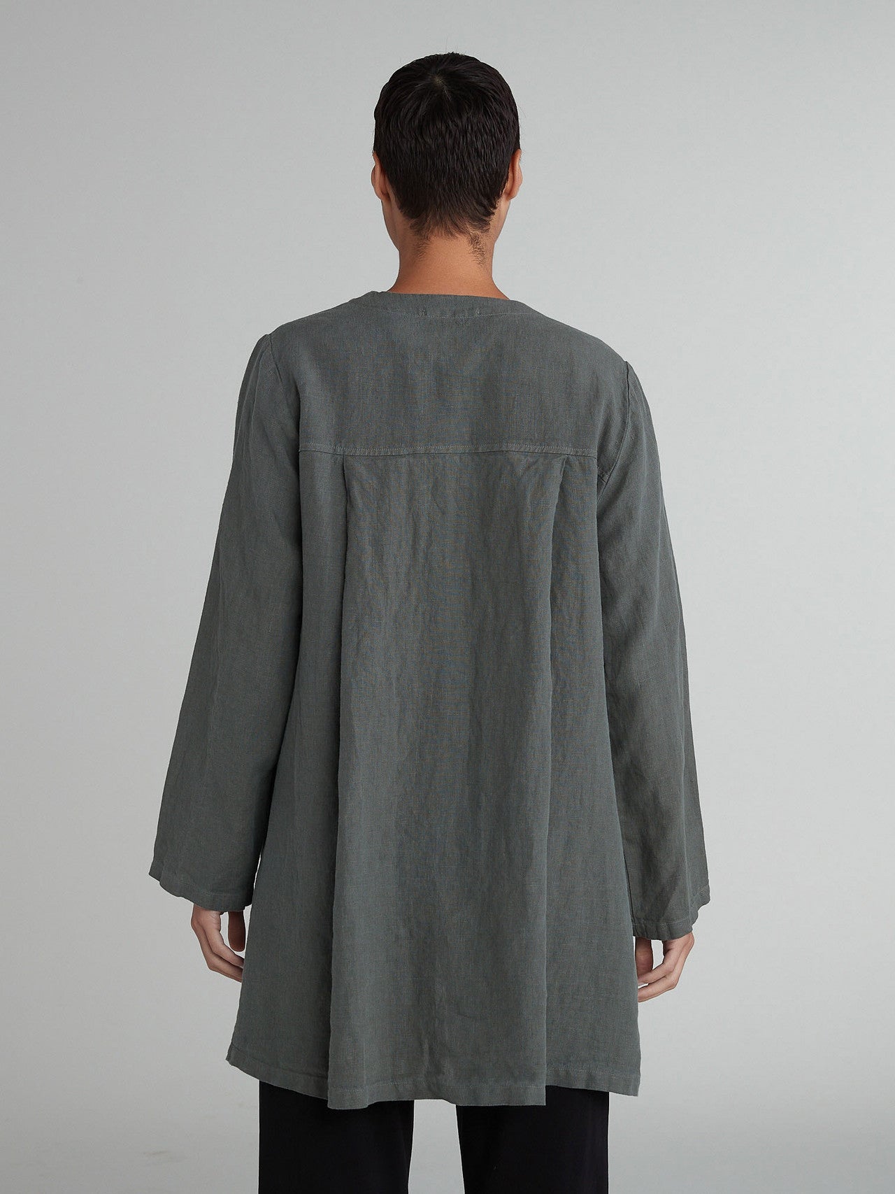 CUT LOOSE - Solid Linen Jewel Collar Coat - 4408717