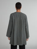CUT LOOSE - Solid Linen Jewel Collar Coat - 4408717Sp