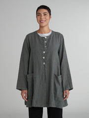 CUT LOOSE - Solid Linen Jewel Collar Coat - 4408717