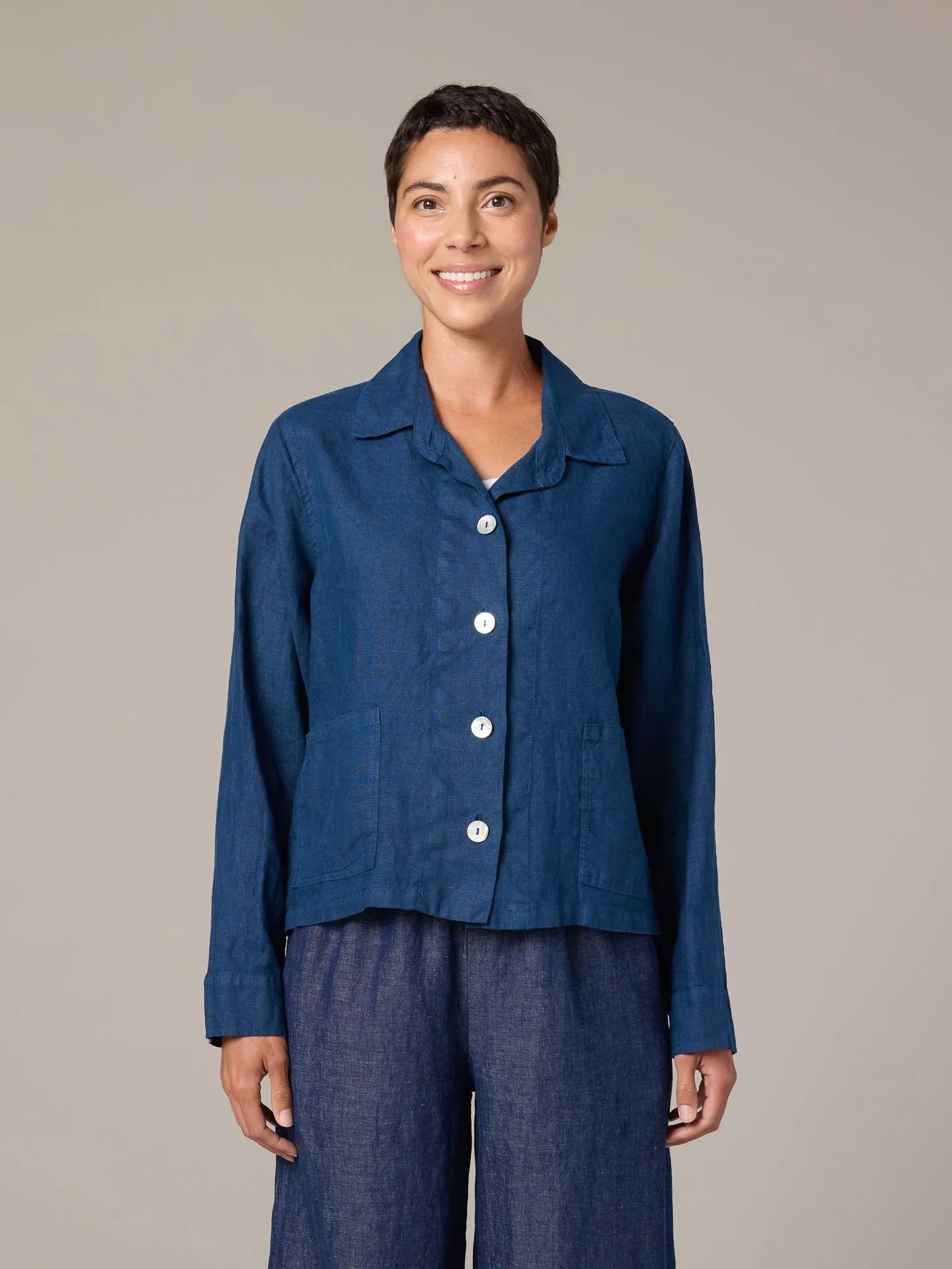 CUT LOOSE Solid Linen Cropped Jacket - 4408732