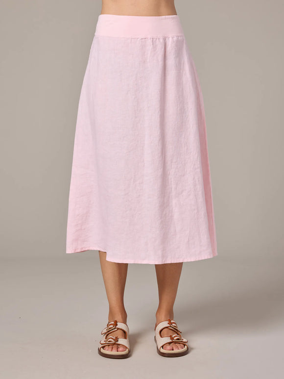CUT LOOSE Solid Linen Midi Aline Skirt - 4409431