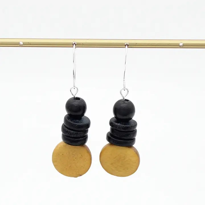 SYLCA Mustard and Black Dusk Earrings - SD25E27 - MUSTARD