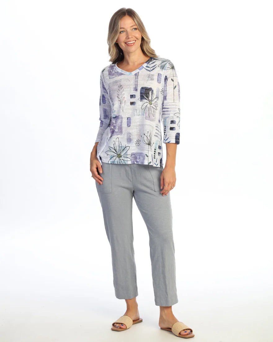 JESS & JANE Burnout V-Neck 3/4 Sleeve Top - 46-2292 - JOYFUL