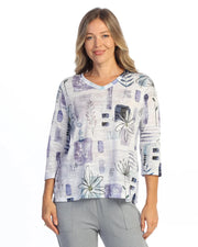JESS & JANE Burnout V-Neck 3/4 Sleeve Top - 46-2292 - JOYFUL