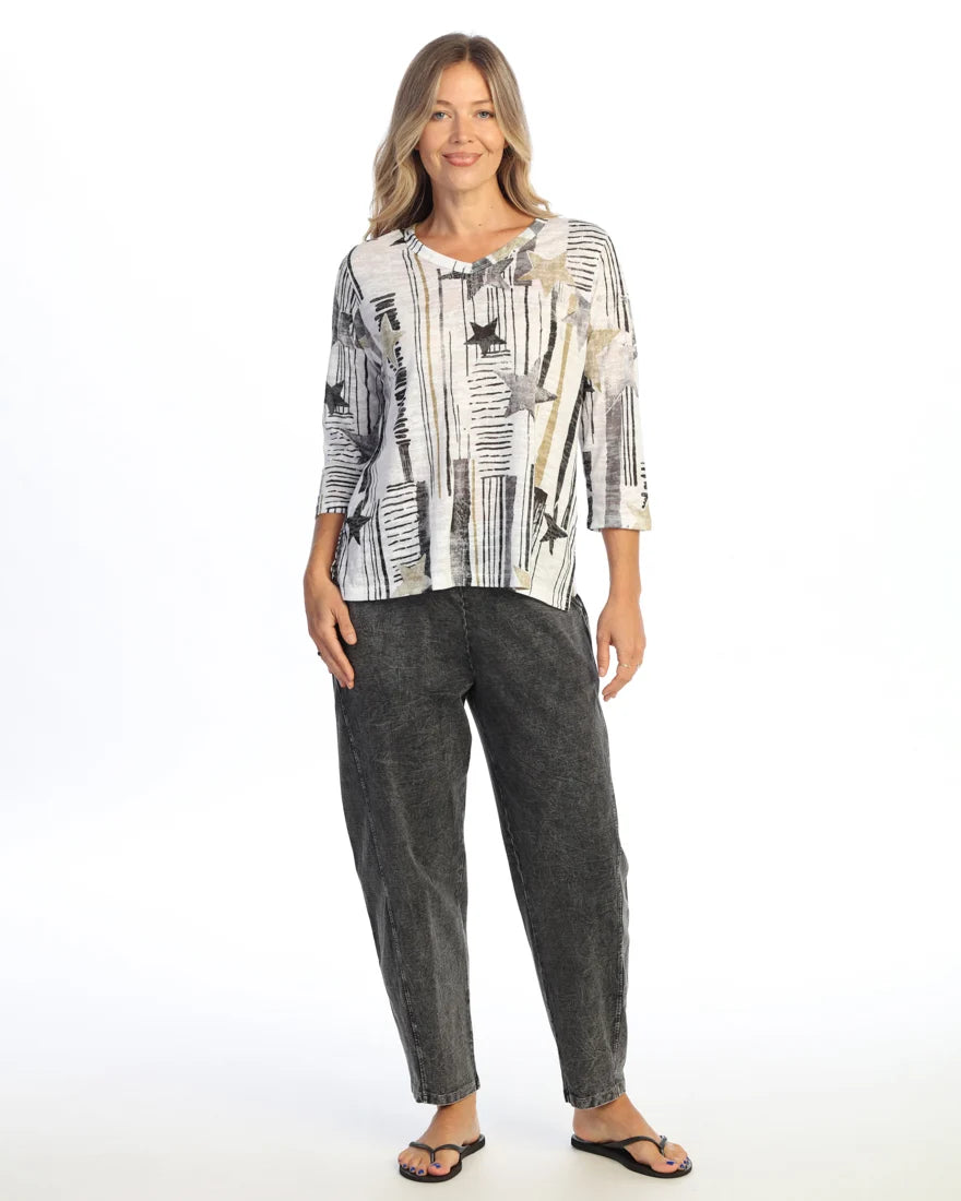 JESS & JANE Burnout V-Neck 3/4 Sleeve Top - 46-2298 - STELLAR