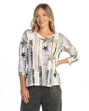 JESS & JANE Burnout V-Neck 3/4 Sleeve Top - 46-2298 - STELLAR