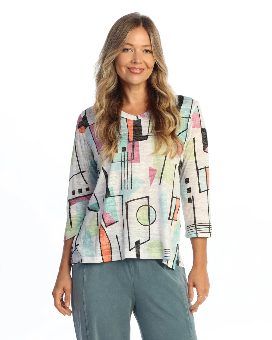JESS & JANE Burnout V-Neck 3/4 Sleeve Top - 46-2303 - JAZZY