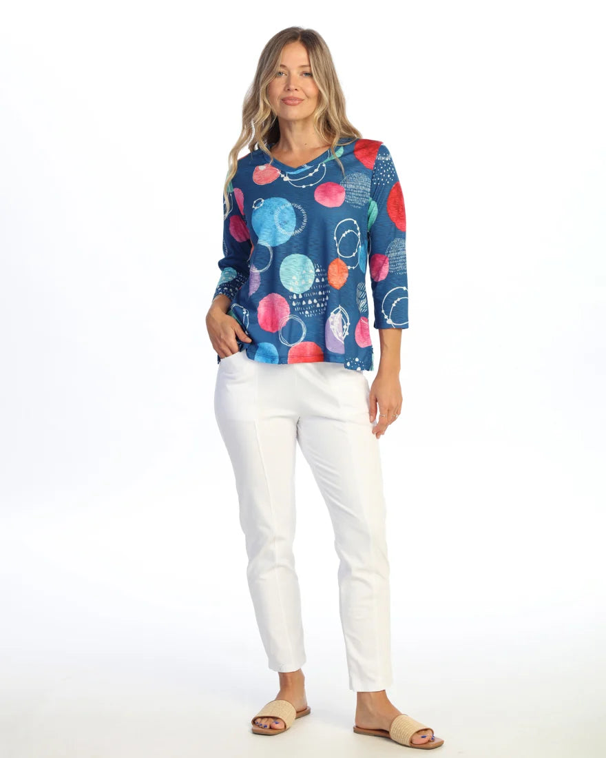 JESS & JANE Burnout V-Neck 3/4 Sleeve Top - 46-2310 - DULCE