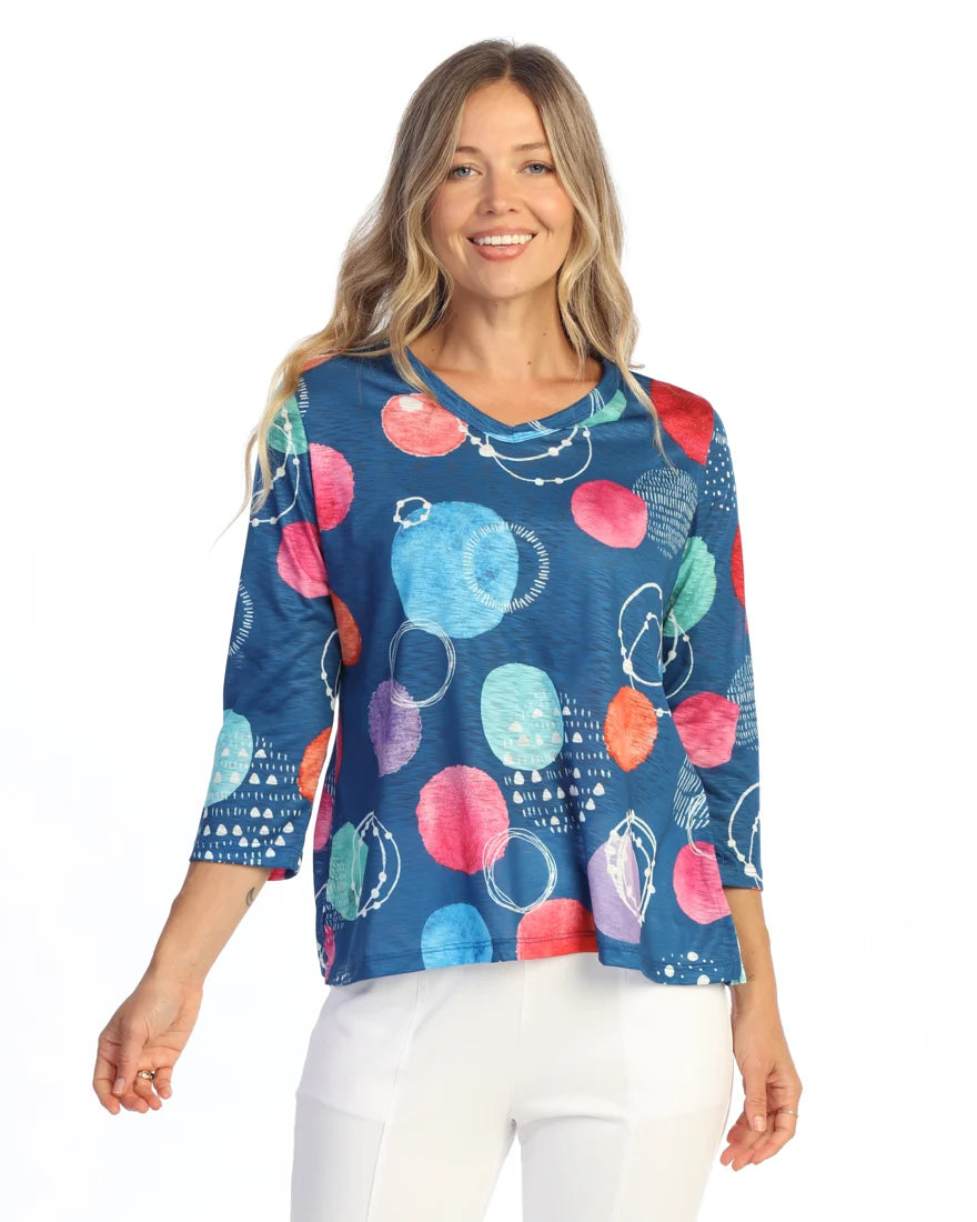 JESS & JANE Burnout V-Neck 3/4 Sleeve Top - 46-2310 - DULCE