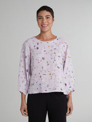 CUT LOOSE - Graffiti Floral Lantern Sleeve Top - 4636083