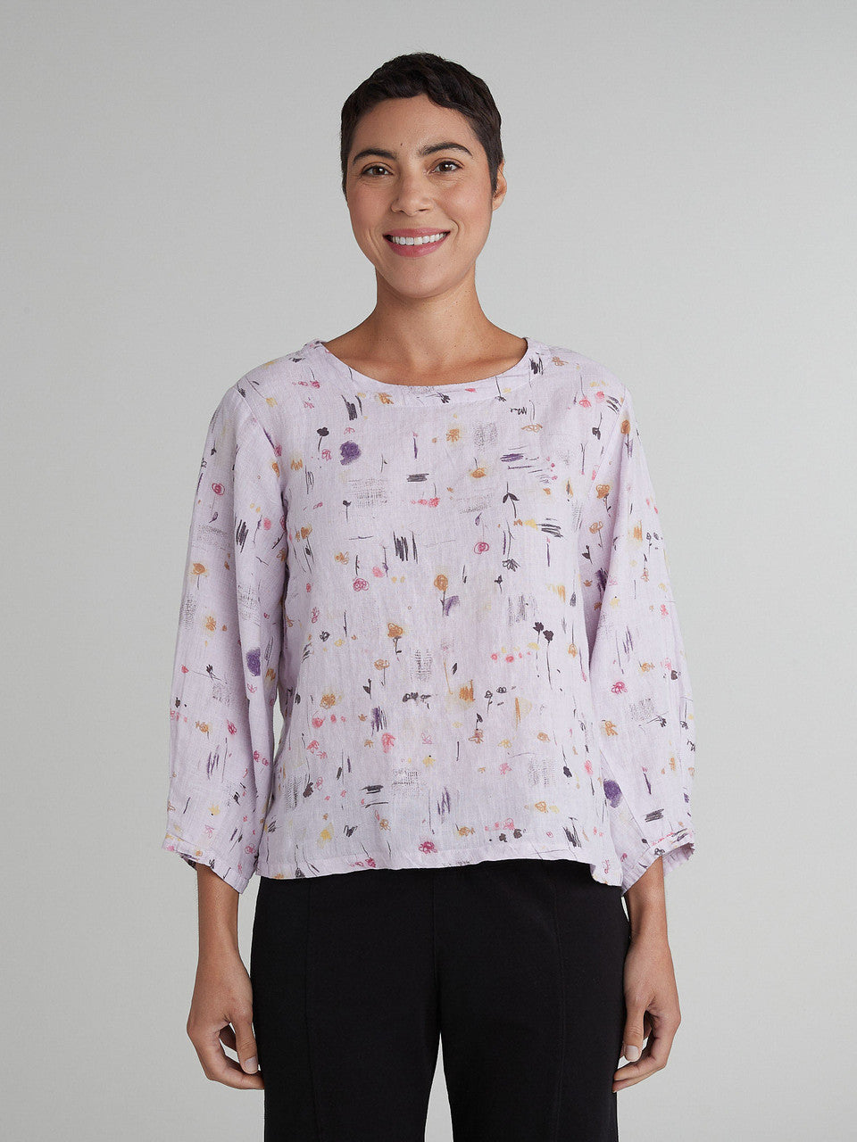 CUT LOOSE - Graffiti Floral Lantern Sleeve Top - 4636083