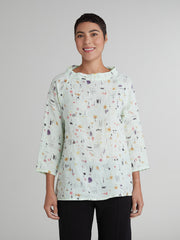 CUT LOOSE - Graffiti Floral Stand Up Collar Top - 4636702