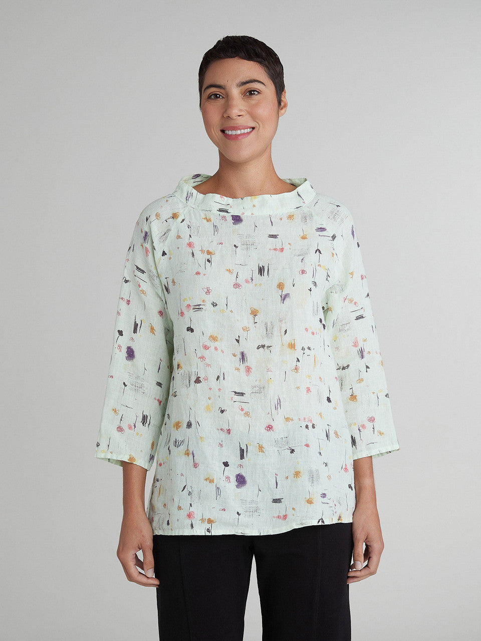 CUT LOOSE - Graffiti Floral Stand Up Collar Top - 4636702