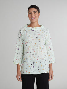 CUT LOOSE - Graffiti Floral Stand Up Collar Top - 4636702Sp