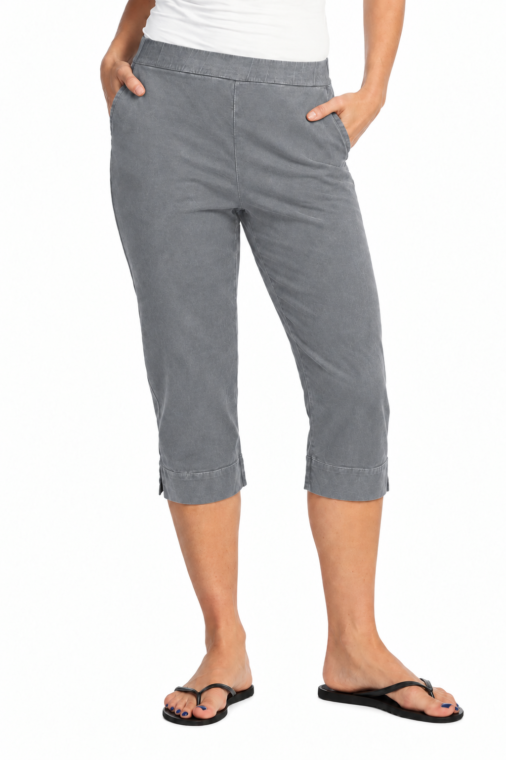 JESS & JANE Cotton Spandex Slim Capri Pants w/ Pockets - M158 - GRAY