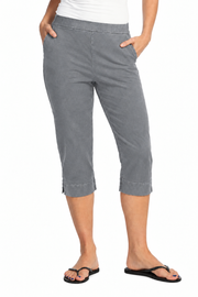 JESS & JANE Cotton Spandex Slim Capri Pants w/ Pockets - M158 - GRAY