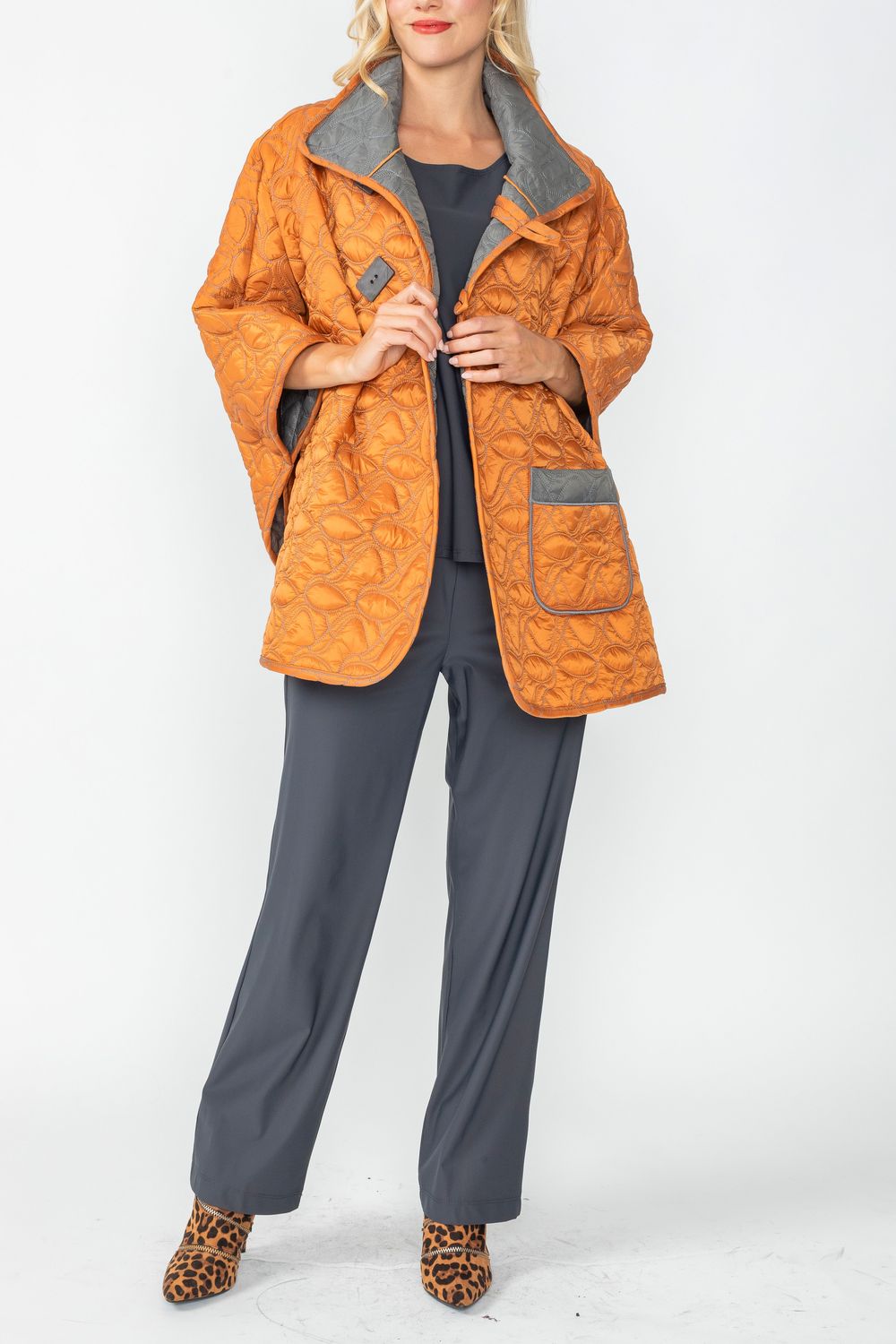 IC COLLECTION Jacket - 4779J - CHARCOAL AND CARAMEL