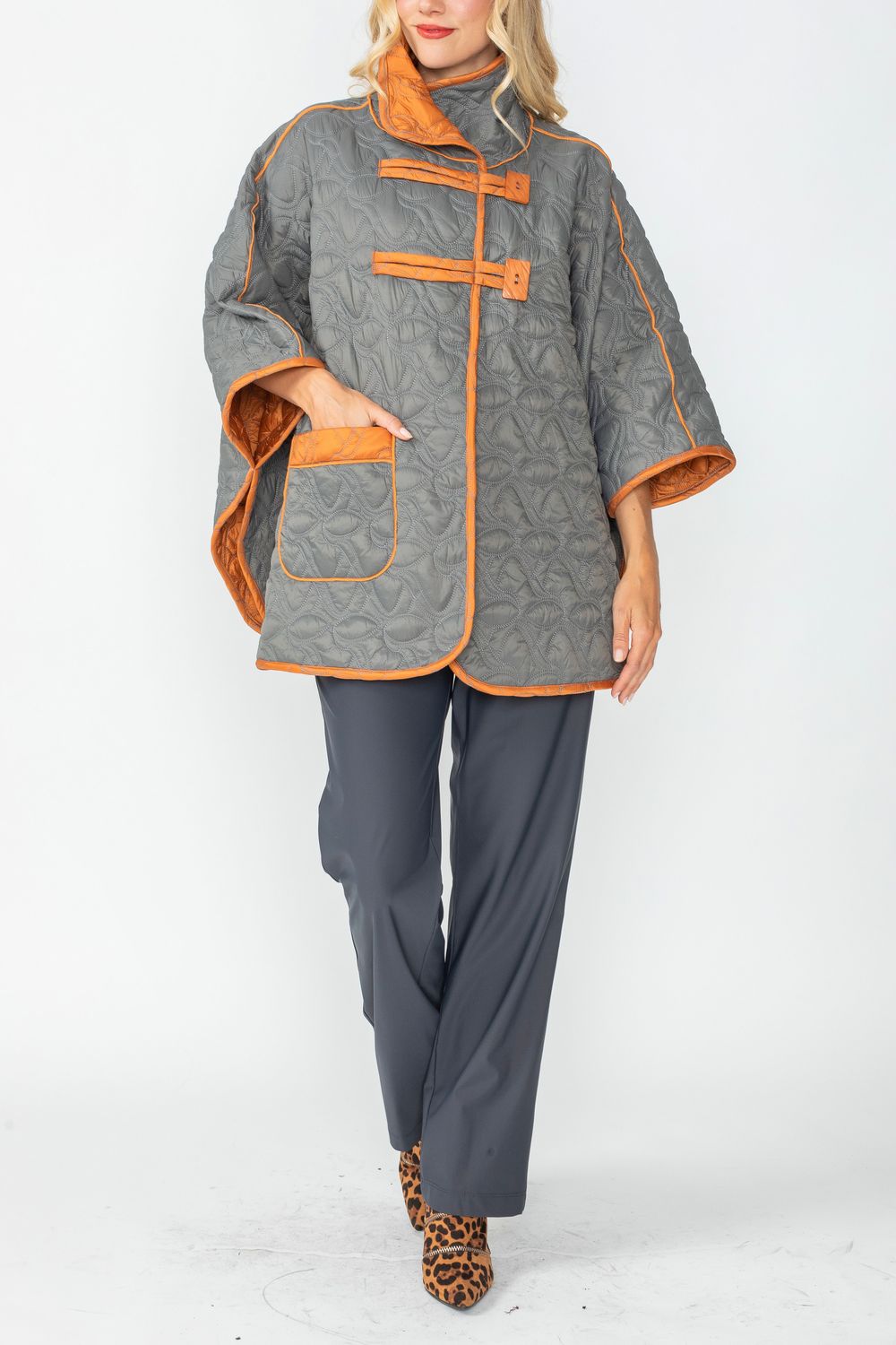 IC COLLECTION Jacket - 4779J - CHARCOAL AND CARAMEL
