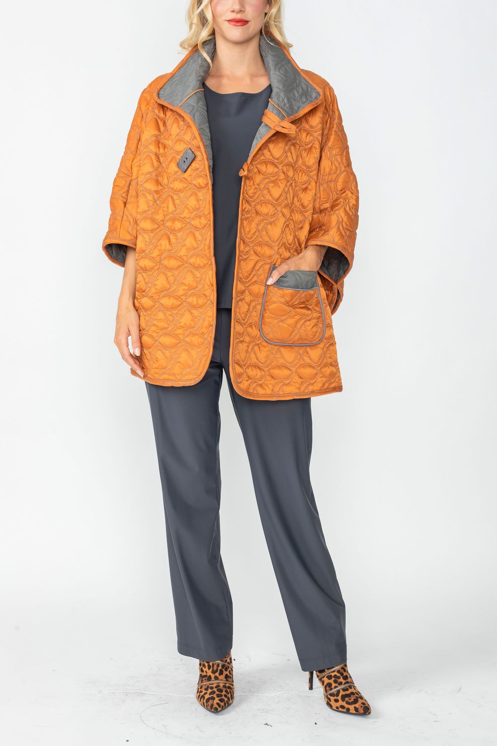 IC COLLECTION Jacket - 4779J - CHARCOAL AND CARAMEL