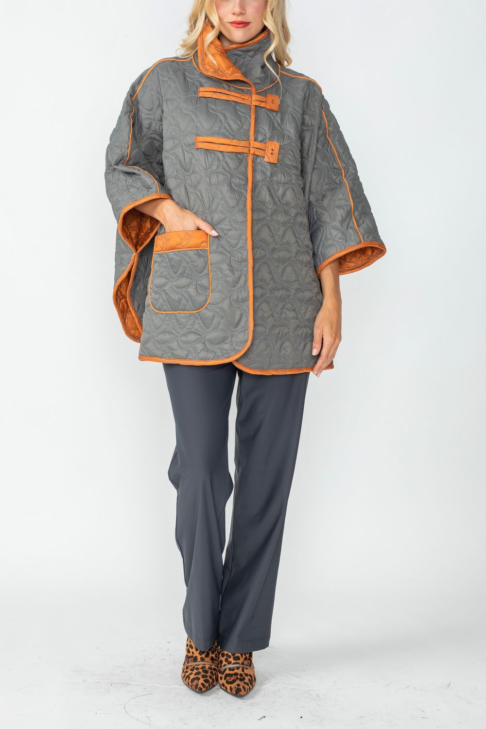 IC COLLECTION Jacket - 4779J - CHARCOAL AND CARAMEL