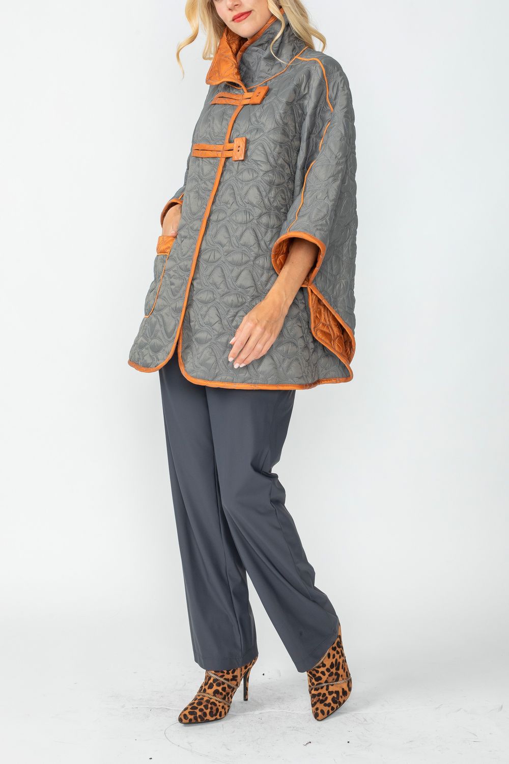 IC COLLECTION Jacket - 4779J - CHARCOAL AND CARAMEL