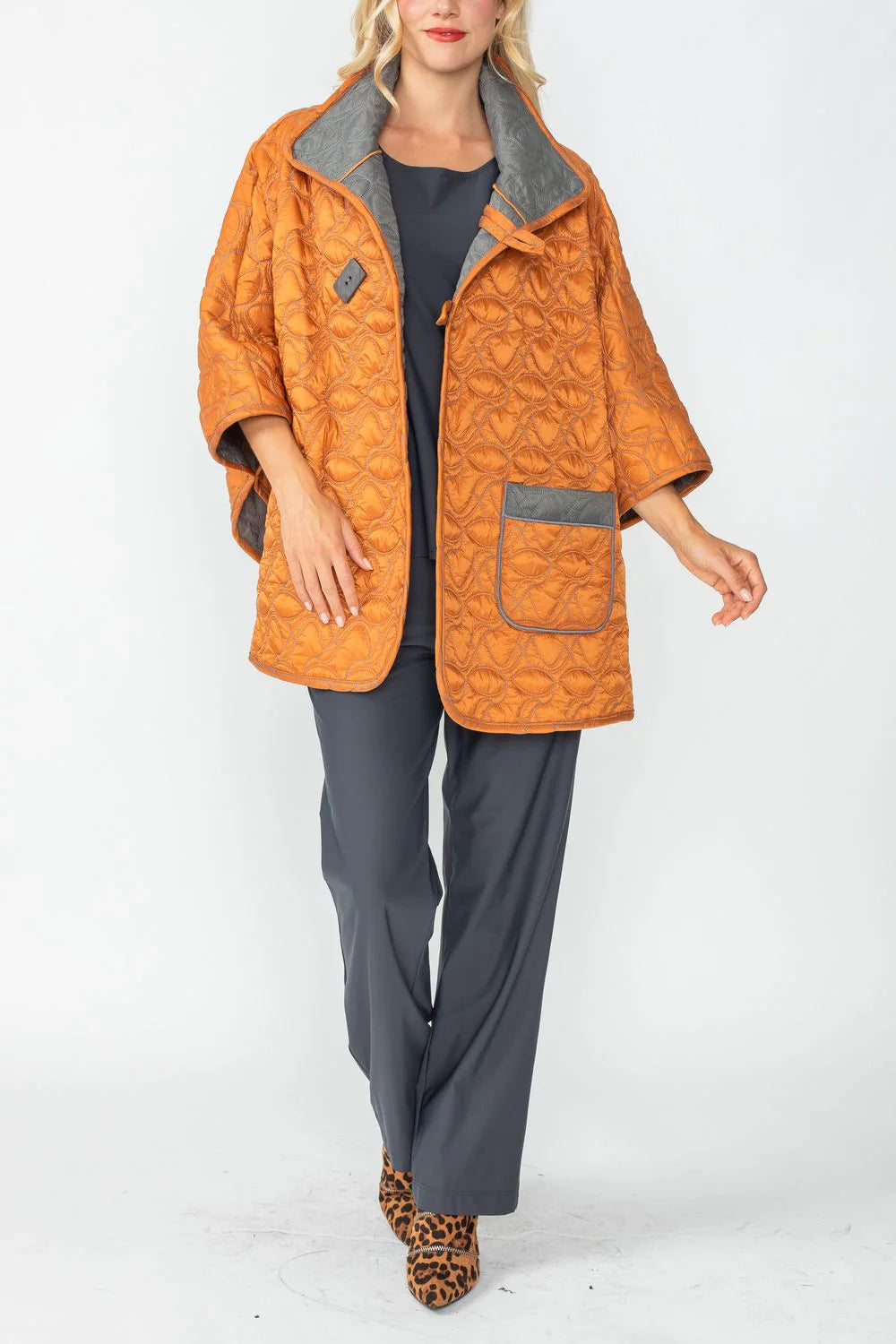IC COLLECTION Jacket - 4779J - CHARCOAL AND CARAMEL
