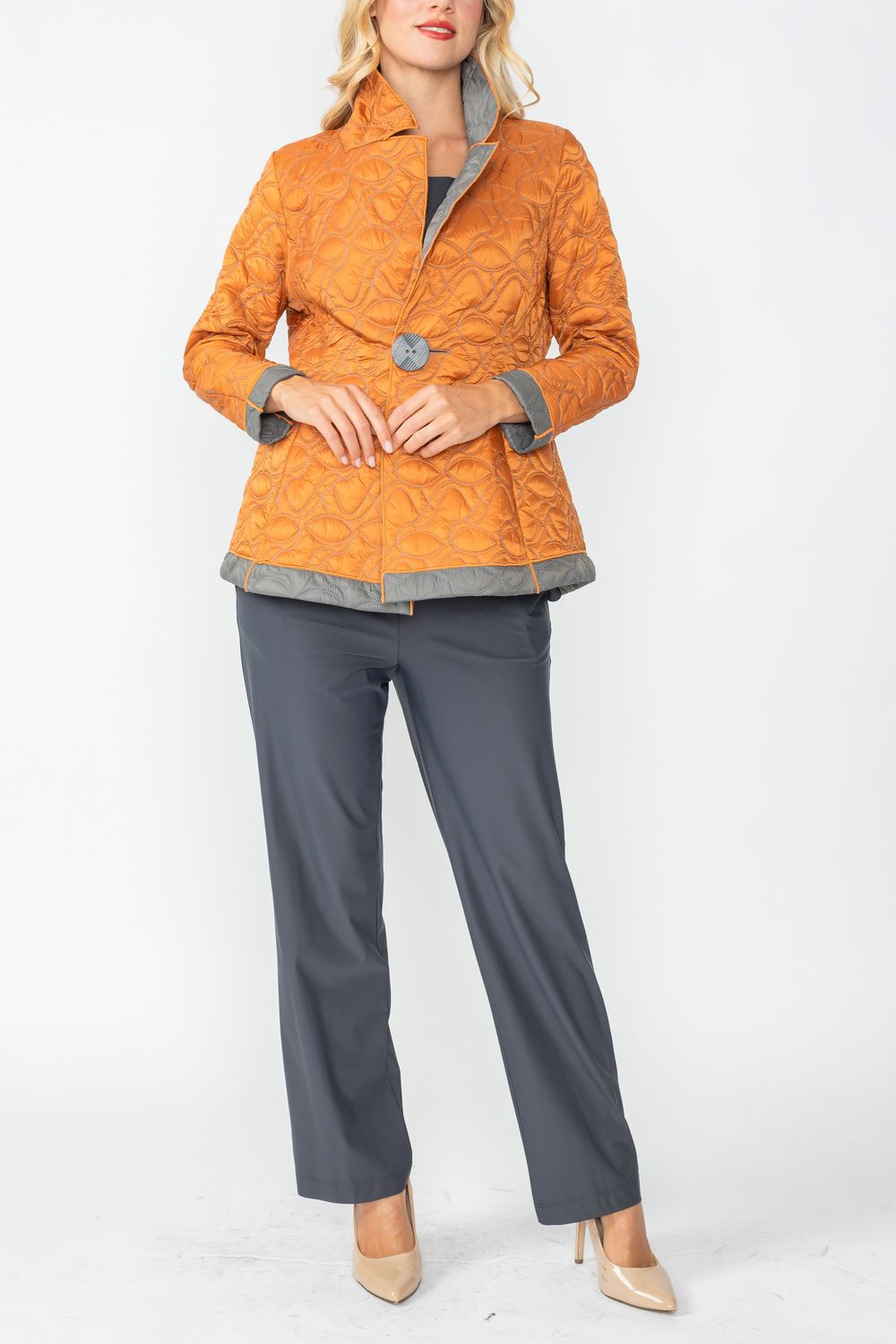 IC COLLECTION Jacket - 4790J - CHARCOAL & CARAMEL