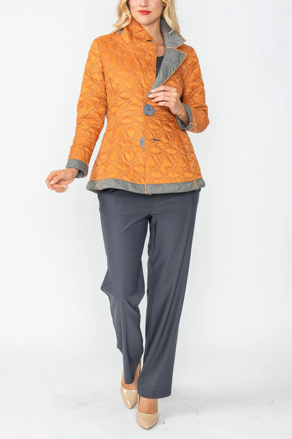 IC COLLECTION Jacket - 4790J - CHARCOAL & CARAMEL