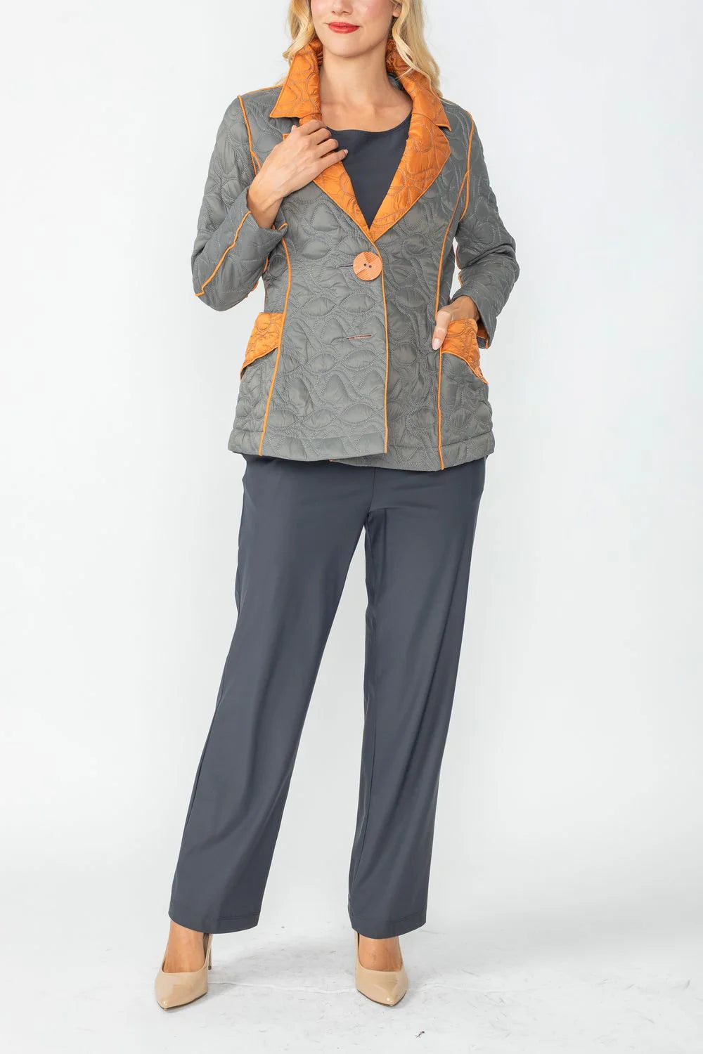 IC COLLECTION Jacket - 4790J - CHARCOAL & CARAMEL