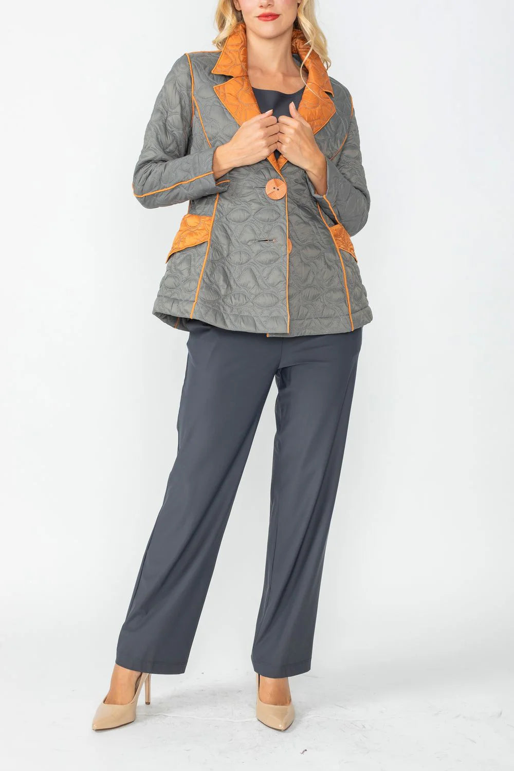 IC COLLECTION Jacket - 4790J - CHARCOAL & CARAMEL