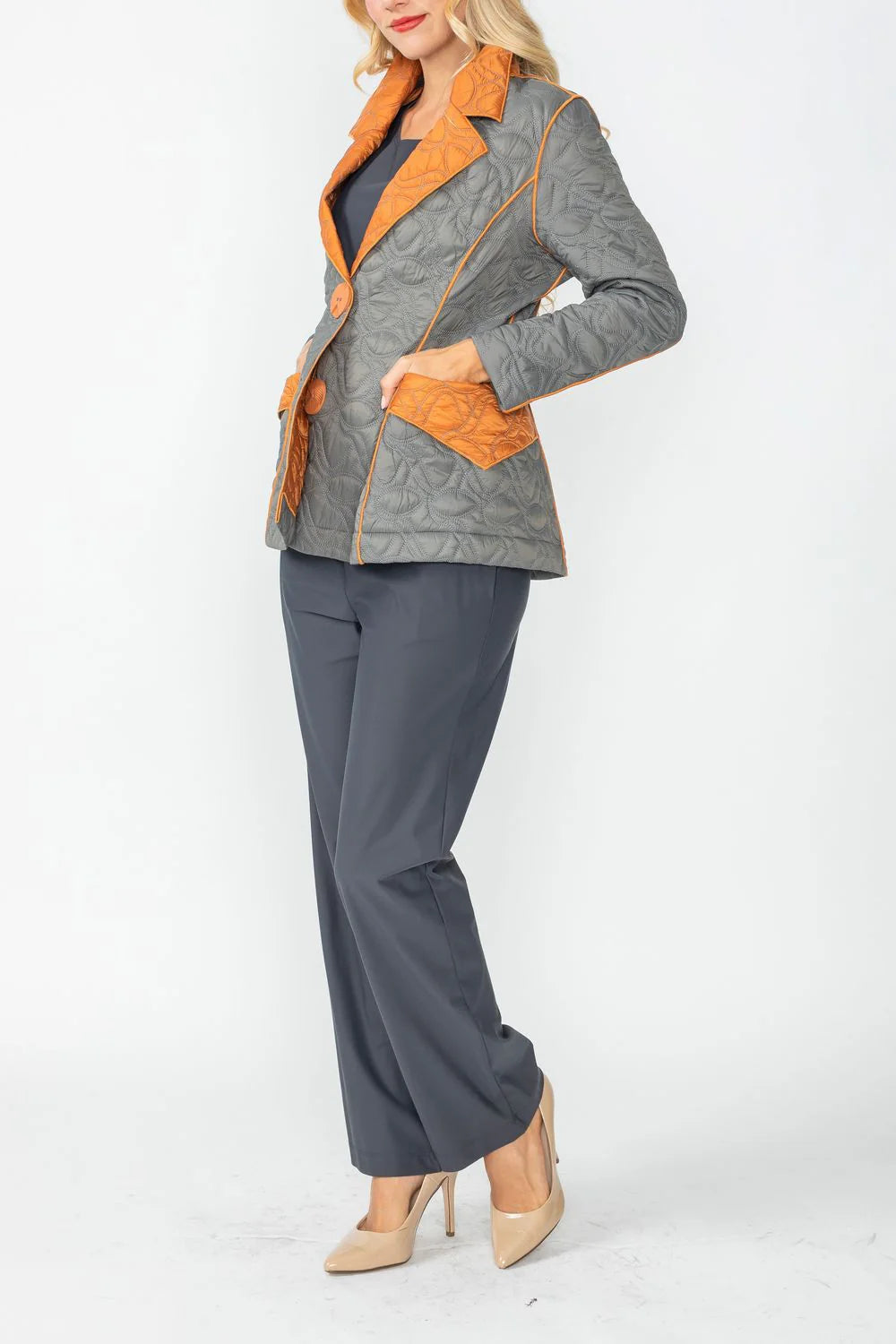 IC COLLECTION Jacket - 4790J - CHARCOAL & CARAMEL